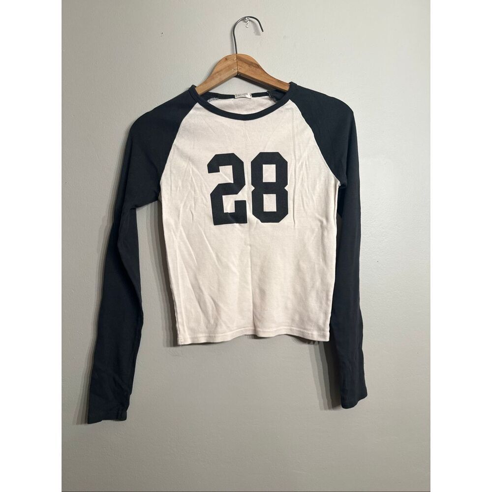 John Galt White Charcoal Gray Colorblock 28 Bella Long Sleeve T-Shirt Size Small